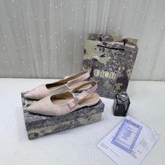 Christian Dior JAdior Slingback Pink Dior Embroidery Flat With OG Box Dust Bag & Carry Bag 5108 Pink