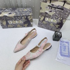 Christian Dior JAdior Slingback Pink Dior Embroidery Flat With OG Box Dust Bag & Carry Bag 5108 Pink