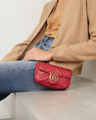 Gucci GG Marmont Mini Matelasse Shoulder Bag With OG Box & Dust Bag (Red-910)