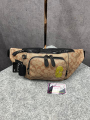 Coach Unisex Waist Pouch Track Belt Bag Signature Canvas Gunmetal Lock With Dust Bag (G1130 Coffee)