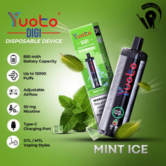 YUOTO DIGI VAPE FLAVOUR MINT ICE 15000 PUFF