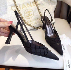 Chanel Black CC Beads Mesh Slingback Heels Pump For Her With Same Packaging