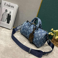 Louis Vuitton LV M46803 Keepall Bandouliere Monogram Travel Speedy With OG Magnetic Box & Dust Bag & Extra Pouch (Blue Mono - 961)