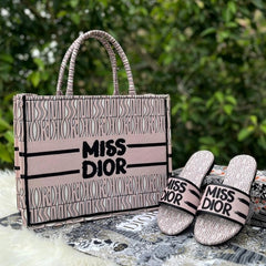 Miss Dior Graffiti Book Large Tote With OG Box & Dust Bag & Scarf (L Pink - 1033)