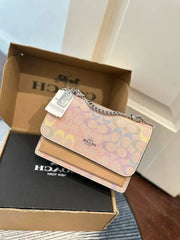 Coach Klare Crossbody Bag Rainbow Pink Signature Canvas With OG Box Dust Cover Carry Bag 90440 Rainbow