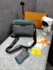 Louis Vuitton LV Virgil Abloh Trio Messenger Multi Crossbody Bag With OG Box & Dust Bag (Grey Flower Blue 45310)