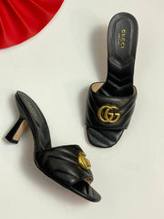 Gucci GG Marmont Black Mules Sandal Heel For Women With Original Box And Carry Bag