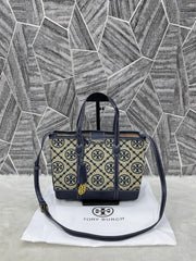 Tory Burch Big Tote Jacquard Signature Blue With Dust Bag Blue