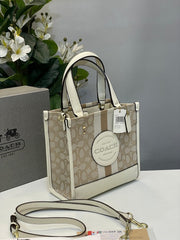 Coach Dempsey Tote 22 In Signature Jacquard With Stripe And Coach Patch With OG Box & Dust Bag (Beige-5638)