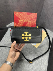 Tory Burch Eleanor T Monogram Small Convertible Shoulder Bag Black Jacquard With OG Box & Dust Cover 861568