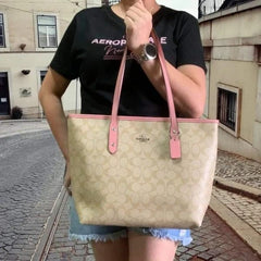 Coach Signature City Tote Bag With OG Box & Dust Bag (Beige Pink - 1127)