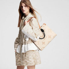 Louis Vuitton LV M46912 On The Go Monogram Premium Leather Tote Bag With Dust Bag (White Cream)