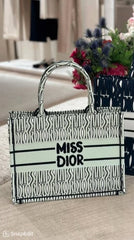 Miss Dior Graffiti Book Large Tote With OG Box & Dust Bag & Scarf (L Green - 1034)