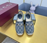Gucci GG Monogram Canvas Leather Espadrilles Blue With OG Box & Carry Bag 888-100 Blue