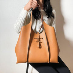 Tods T Timeless Premium Quality Leather Bag With Extra Pouch & OG Box With Dust Bag (Tan - 446)