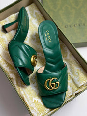 Gucci GG Marmont Green Mules Sandal Heel For Women With Original Box And Carry Bag