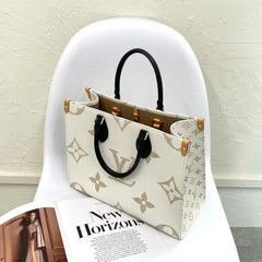 Louis Vuitton LV M46912 On The Go Monogram Premium Leather Tote Bag With Dust Bag (White Cream)