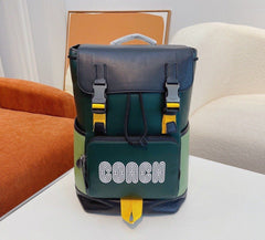 Coach Track Backpack Colorblock Jungle Green Signature Canvas & High Quality Leather With Dust Cover & Carry Bag G69120