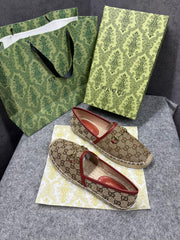 Gucci GG Monogram Canvas Leather Espadrilles Khakhi With OG Box & Carry Bag 888-100 Khakhi