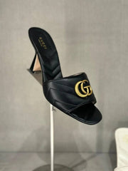 Gucci GG Marmont Black Mules Sandal Heel For Women With Original Box And Carry Bag