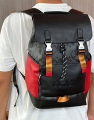 Coach Rivington Backpack Colorblock Black Red Signature Canvas Unisex Backpack With Dust Cover 058-1 Black Red