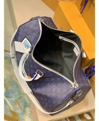 Louis Vuitton LV M58979 Keepall Bandoulire Somewhere Somehow Premium Monogram Unisex Duffle Bag With Dust Bag & Accessories (Orchid - 682)