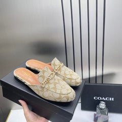 Coach Samie Mule Beige Loafers For Woman With OG Box & Carry Bag 886-28