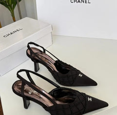 Chanel Black CC Beads Mesh Slingback Heels Pump For Her With Same Packaging