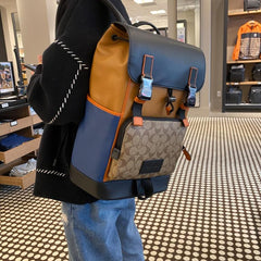 Coach Track Backpack Colorblock Signature Canvas & High Quality Leather With Dust Cover & Carry Bag O2712