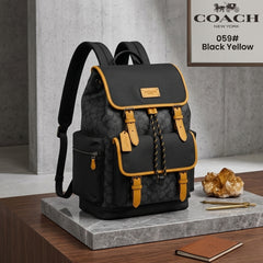 Coach Unisex Rivington Backpack Apricot Black Yellow Sprint Leather With Dust Bag 059 Black Yellow