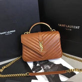 Ysl Saint Laurent College Quilted Leather Bag Brown With OG Box Dust Cover & Carry Bag 1324 Brown