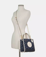 Coach Dempsey Tote 22 In Signature Jacquard With Stripe And Coach Patch With OG Box & Dust Bag (Denim Blue-5638)