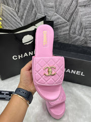 Chanel Twist Lock Pink platform Slides For Women With Original Box And Carry Bag