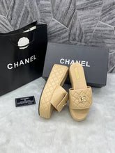 Chanel Twist Lock Khakhi Platform Slides For Women With Original Box And Carry Bag