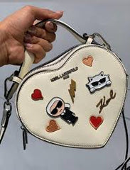 Karl Lagerfeld Heart Top Handle K-Ikonik Crossbody Bag With OG Box & Dust Bag (White) KB011