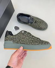 Balmain B court monogram high top sneaker green black