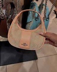 Coach Carmen Mini Crossbody In Signature Jacquard Light Apricot Cloth With Pink With OG Box & Dust Bag (2750)