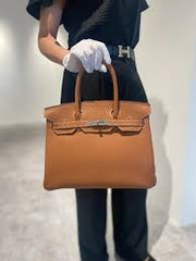 Hermes Brown Togo Leather Rose Gold Hardware Birkin Bag With Dust Bag & OG Box (BK25 Brown)