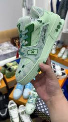 Virgil Abloh Iconic LV Trainer sneaker Green With Double Box