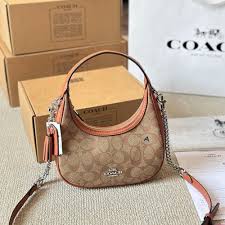 Coach Carmen Mini Crossbody In Signature Jacquard Dark Apricot With Caramel With OG Box & Dust Bag (2750)