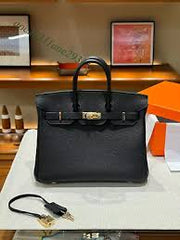 Hermes Black Togo Leather Rose Gold Hardware Birkin Bag With Dust Bag & OG Box (BK25 Black)
