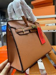 Hermes Brown Togo Leather Rose Gold Hardware Birkin Bag With Dust Bag & OG Box (BK25 Brown)