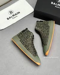 Balmain B court monogram high top sneaker green black