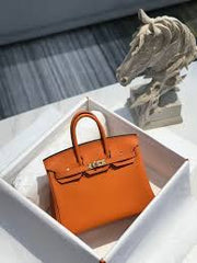 Hermes Orange Togo Leather Rose Gold Hardware Birkin Bag With Dust Bag & OG Box (BK25 Orange)