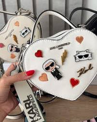 Karl Lagerfeld Heart Top Handle K-Ikonik Crossbody Bag With OG Box & Dust Bag (White) KB011