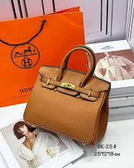 Hermes Brown Togo Leather Rose Gold Hardware Birkin Bag With Dust Bag & OG Box (BK25 Brown)