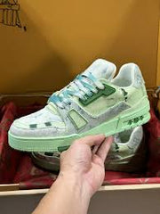 Virgil Abloh Iconic LV Trainer sneaker Green With Double Box