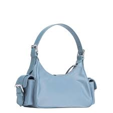 Miu Miu Pocket Logo Embossed Shoulder Bag With OG Box & Dust Bag (161 Blue)