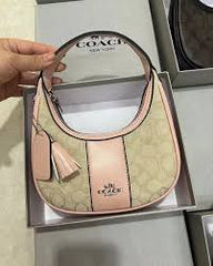 Coach Carmen Mini Crossbody In Signature Jacquard Light Apricot Cloth With Pink With OG Box & Dust Bag (2750)