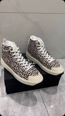 Balmain B court monogram high top sneaker white black